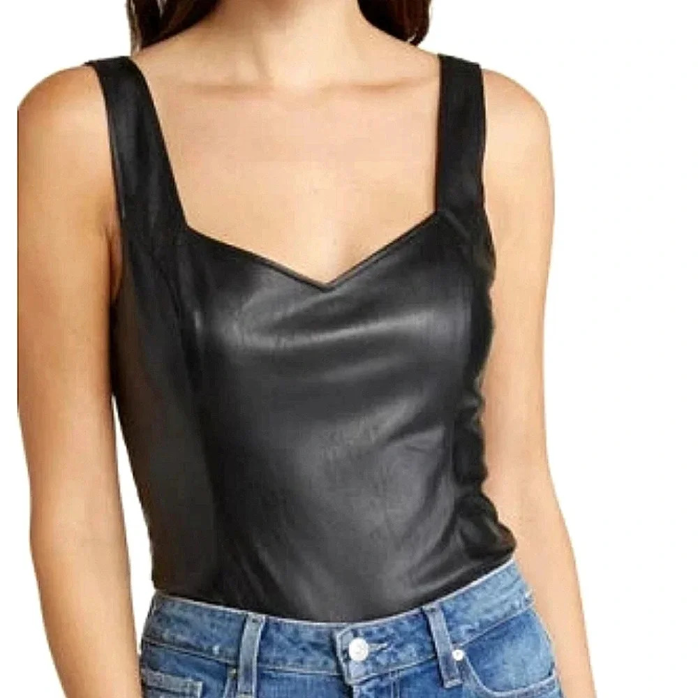 PAIGE RINNA BLACK FAUX LEATHER BODYSUIT SIZE Med. Black